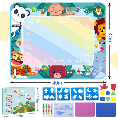 Water Doodle Mat 40 x 32 Inch Kids Water Painting Doodle Drawing Mat Toy Writing Mess Free Coloring Extra Large Magic Educational Toys for Boys Girls Age 4 5 6 7 8 Year Old Christmas Birthday Present