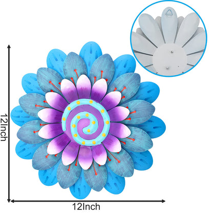 LITIALLY Outdoor Metal Flower Wall Art Garden Decor Cute Flowers Decorations Hanging for Outside Yard Porch Lawn Blue 12x12 inches