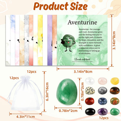 TUZELIYA 12Pcs Crystals and Healing Stones Set Meaning and Information Card Organza Pouch Bulk Polished Gemstones Emotional Support Natural Lucky Gems Family Teachers Friends Birthday Gifts Graduation
