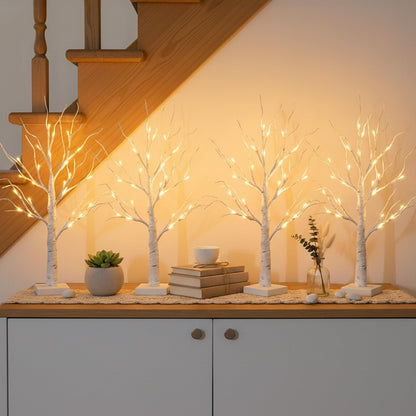 EAMBRITE Home Decorations Light Up White Birch Tree Indoor Christmas Decor, 4 Pack Battery Operated/USB Lighted Tabletop Money Tree Lamp Led Lights Xmas Wedding Centerpiece Table Room (2 Ft)