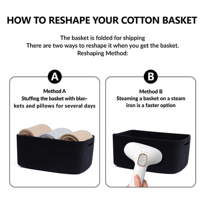 MiniArk Large Storage Baskets for Shelves, Closet Organizers Bins for Clothes Blanket Towels, Baby Nursery, Toy Baskets Box, Woven Rope Baskets, 17 x 13 x 7.5”, 2 Packs Black