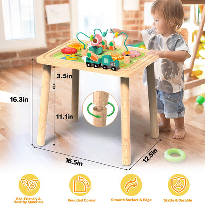 3-in-1 Baby Activity Table for 6-36 Months Old Kids Wooden Activity Center Sensory Play Table for Toddlers with Bead Maze Shape Sorter Montessori Toys Sand Table Must Have Birthday Gift for Girls Boys