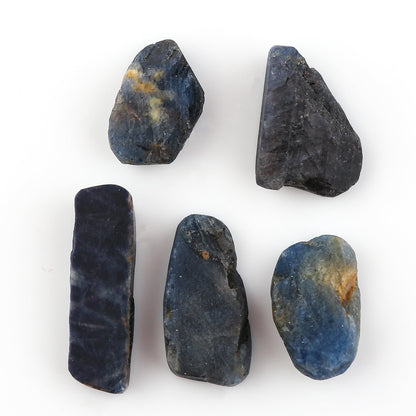CRYSTALINES 5pcs Wholesale Natural Raw Blue Sapphire Gemstone, Untreated Rough Slice Stone, Bulk Loose Supplies for DIY Crafts-Jewelry Making, September Birthstone, Healing Crystals, Gem Collection