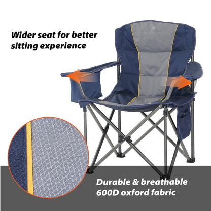 Oversized Folding Camping Chair for Adults, Heavy Duty Portable Lawn Chairs with Cooler Bag, Side Pocket & Cup Holder, Folding Chairs for Outside Support 450 LBS Outdoor Chair