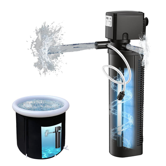 COOSPIDER Pool Filter 600GPH with U-V Light for 75-1000 Gallon Swimming Pool Cold Plunge Tub Small Pond, Submersible Cold Plunge Filter with 35W Pump for Water Clean & Clarity, Wave Make, Filtration