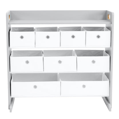 Humble Crew Toy Storage Organizer with Top Shelf and 9 Fabric Bins, Grey/White – Toddler Bookshelf with Toy Organizer - Modern Toy Rack Ideal for Kids' Rooms, Playrooms, and Nurseries
