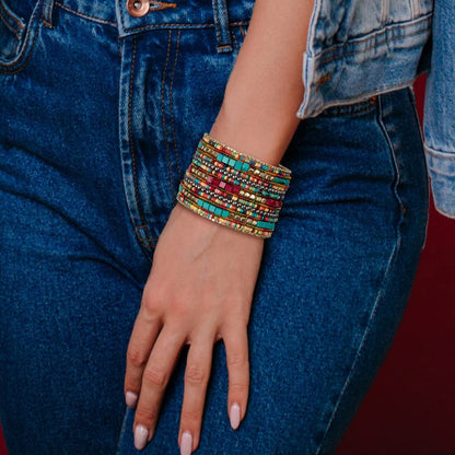 SPUNKYsoul Presents Zura Cuff Bracelet for Women Collection - Adjustable, Stylish Boho Inspired Beaded Bracelets, Trendy Stackable Bead, Ideal for Everyday Wear & Special Occasions (Teal, Red, Cube)