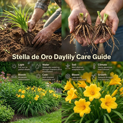 25 Stella de Oro Daylily Plants Live Bare Root Fans, Low Maintenance, Hardy Perennial Flowers, Ideal for Border Gardens, Beds & Outdoor Landscaping