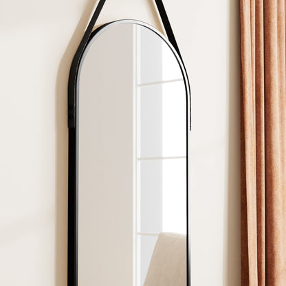 OGCAU 16''x48'' Arched Full Length Mirror for Wall, Full Body Arched-Top Hanging Mirror or Wall Mounted in Bedroom, Living Room, Aluminum Alloy Frame with Straps (Black)