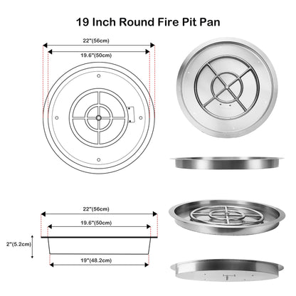 Stanbroil 19 InchDrop-in Round Fire Pit Kit with Spark Ignition,304 Stainless Steel Gas Fire Pit for Outdoor DIY Firepit - Natural Gas Version