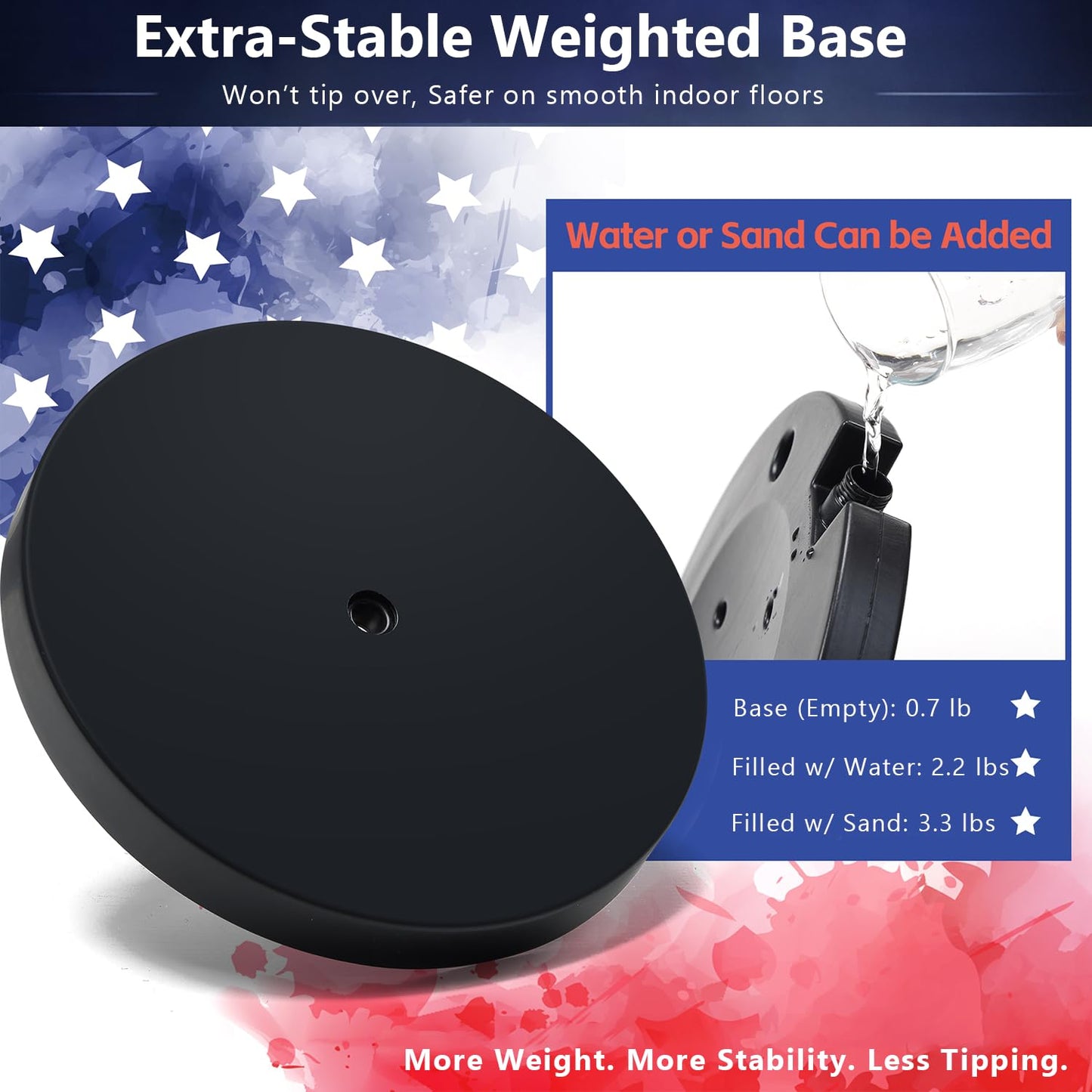 American Flag with Pole and Stand - Heavy Duty 1" Free Standing Indoor Flagpole Set with 3x5ft Embroidered US Flags,Weighted Base, 6-8 FT Adjustable Portable For Office, Church,School (Black)