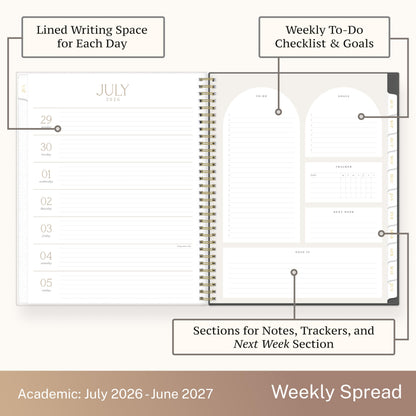 Blue Sky Life Note It 2026-2027 Academic Year Weekly and Monthly Planner, July 2026 - June 2027, 8.5” x 11”, Flexible Cover, Laminated Tabs, Wirebound, Storage Pocket, Hannah
