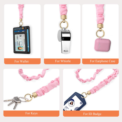WEESMILE 2 Pcs Retractable Scrunchie Lanyard & Keychain Wristlet, Cute Key Lanyards for ID Badge | Stretchy Neck Lanyard for Women, Teachers (Pink)