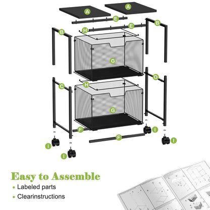 Sbanmao Letter/Legal Rolling File Cart with 2 Storage Drawers, Under Desk Storage, Vertical Filing Cabinet for Home Office, Hanging File Folders Organizer, Mobile Utility Cart Printer Stand, Black
