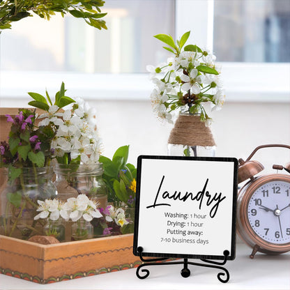 JUSITAKEET Laundry Room Desk Decor, Laundry Sign, Desk Decorations For Laundry Room, Farmhouse Funny Laundry Shelf Decor, Rustic Wooden Plaque With Stand (C07)