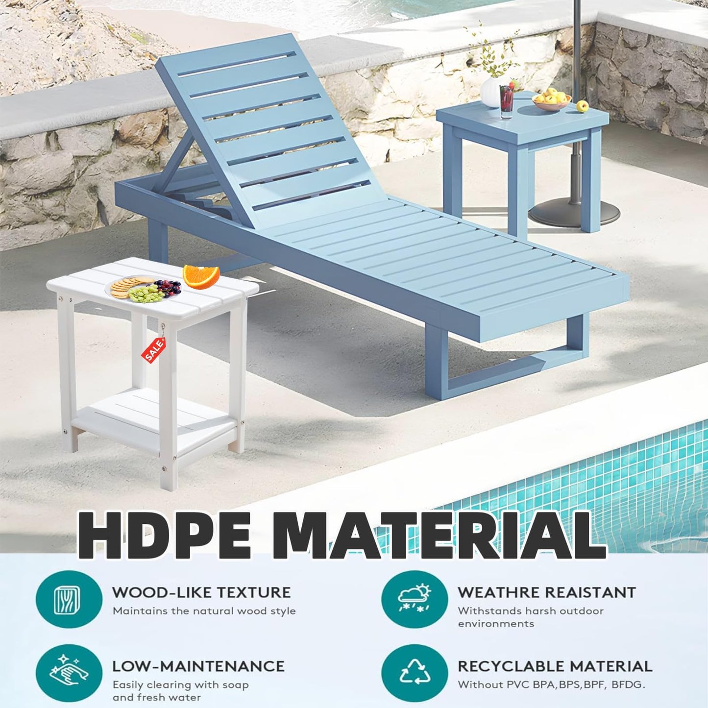 HZLBZYON Adirondack Outdoor Side Table Square，2-Tier Patio Side Table with Weatherproof HDPE Material Low Maintenance Furniture for Backyard Poolside Porch Deck Garden