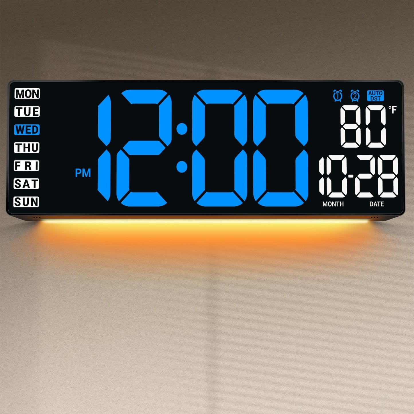 ANSOPER 16.5" Large Digital Wall Clock with Remote Control, Auto-Dimming LED Display with Date Temp, Big Number Wall Mount Decor Clock for Seniors, Classroom, Dorm, Home, Office, Gym Blue
