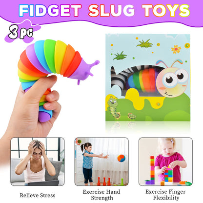 Cevioce Fidget Slug Toy 3Pcs Autism Sensory Toys for Autistic Children Airplane Car Travel Essential Toys Gifts for Kids Toddlers Girls Boys Slug Fidget Toys for Kid Adult Easter Basket Stuffers