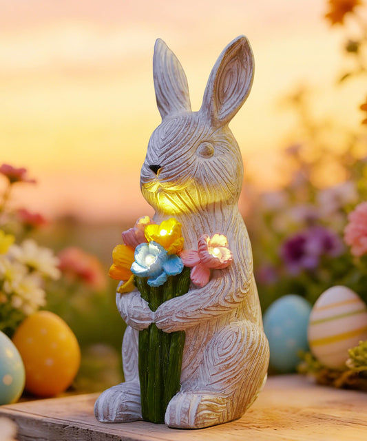 Nacome Solar Bunny Garden Decor: Outdoor Rabbit Statue with Succulent for Yard Art Lawn Ornaments Porch Patio Balcony - Easter Birthday Gifts for Mom Women Grandma