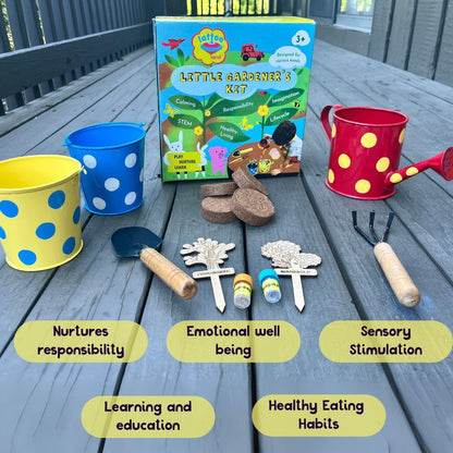 Lattooland Little Gardener's Kit | Complete Gardening Kit for Children 3-8 Year Old| Gardening Tools, Metal planters, Metal Watering can, Soil, Seeds, | Flower Grow Set | Birthday Gift Multicolor