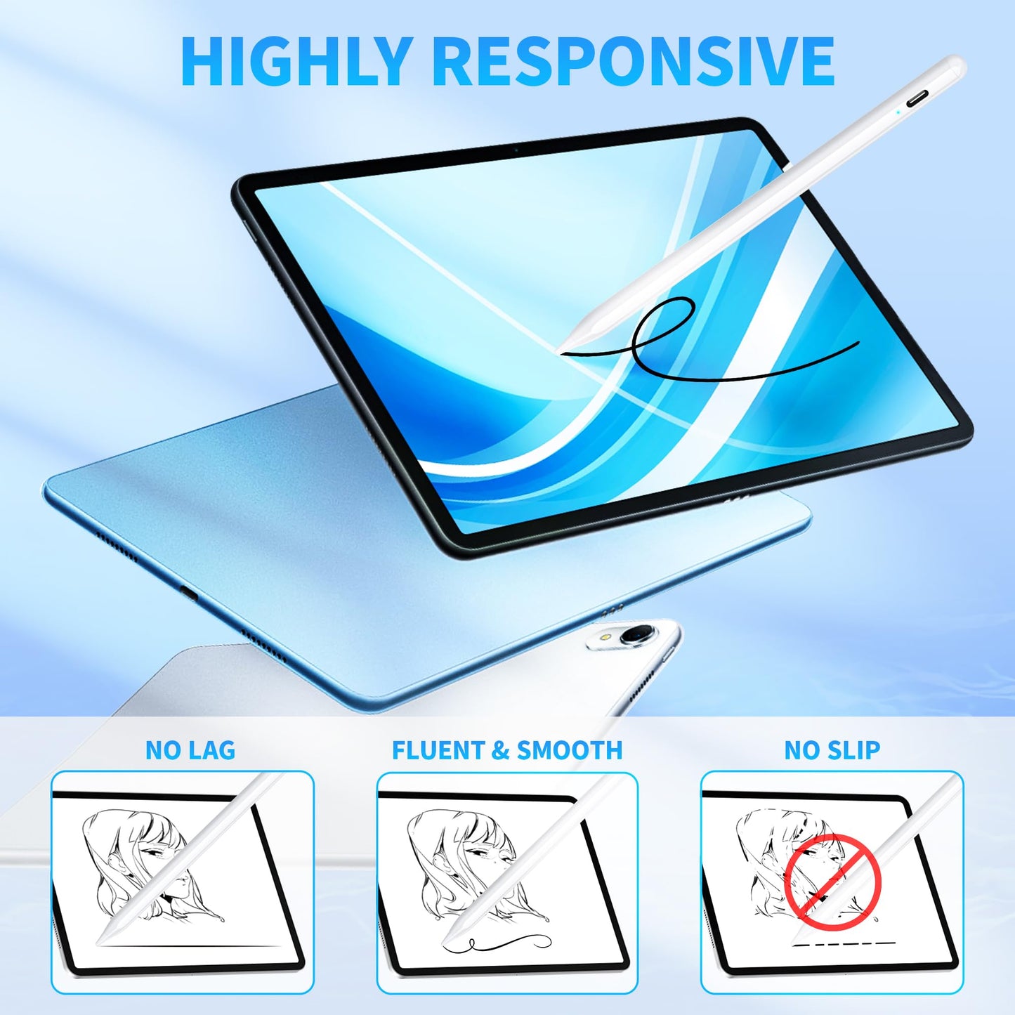 Stylus Pen for Touchscreen, Compatible for Android & iOS Phones/Tablet, Fast Charge Universal Stylus Pen for i-Phone, i-Pad, Tab A9+, High Sensitivity & Precision Stylist Pencil for Writing/Drawing