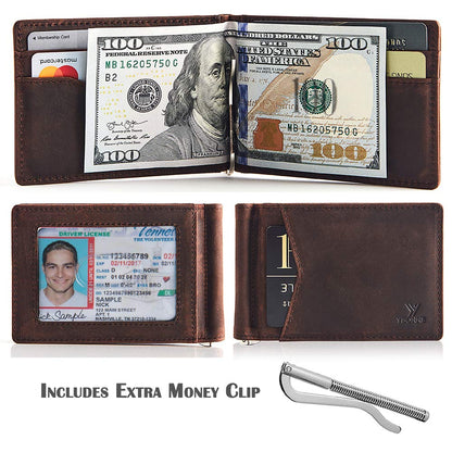 YBONNE Mens Slim Wallet with Money Clip Front Pocket RFID Blocking Thin Bifold Leather Card Holder Minimalist Mini Billfold