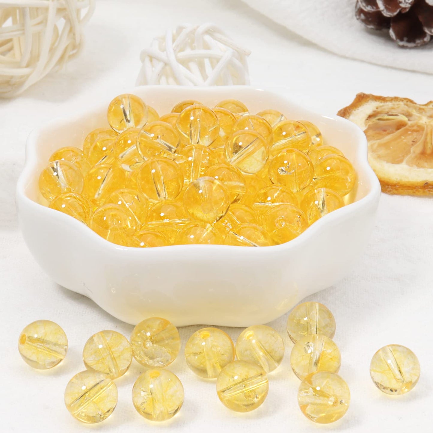 35pcs 10mm Natural Citrine Beads Gemstone Beads Energy Healing Crystal Round Loose Stone Beads for Jewelry Making, DIY Bracelets Necklaces