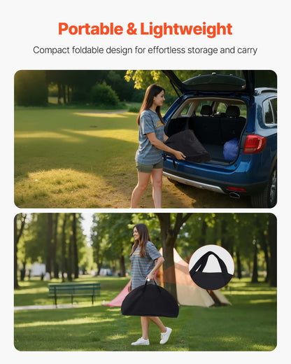 VEVOR Folding Camping Table, Portable Outdoor Lightweight Picnic Table, 600D Oxford Fabric Waterproof Canvas Travel Beach Tables, with 4 Cup Holders, Carry Bag, for Tailgating Camping Picnic, Black
