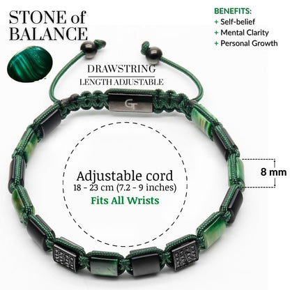 2 PIECE SET - Men's Beaded Bracelet And Flatbead Bracelet | Gift for Men | One Size Fits All | Used for Its Grounding Effects | 100% Natural | Adjustable Bracelet for Men with Gemstones (Green)