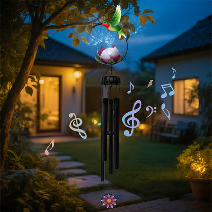 MUMTOP Solar Wind Chimes for Outside - Hummingbird with Lotus Crack Glass Ball Lights Wind Chimes Outdoor Unique, Windchimes Clearance for Garden, Patio,Yard Decor Gift