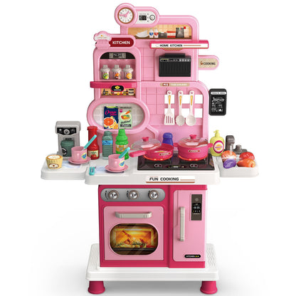 Play Kitchen Set, Kids Kitchen Playset with Realistic Sound & Light, Cooking Stove, Sink, Play Food and Accessories, 57 Pcs Kitchen Toys Gifts for Toddlers 2-4 3-5 Girls (Pink)