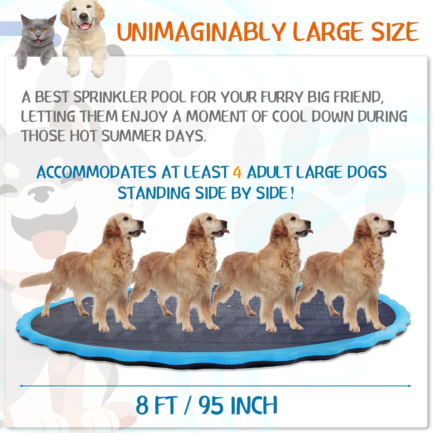 Lewtemi 8 ft Giant Nonslip Splash Pad 96 for Adult Kids and Dog, Thicken Sprinkler Pool Summer Outdoor Water Playmat for Backyard, Fun Backyard Fountain Pad(Floral)