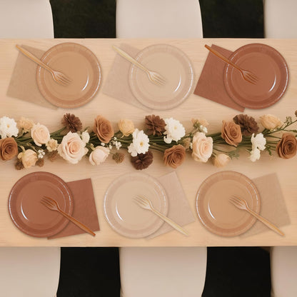 WXLDGHQ Serves 35 Guests Gradient Brown Plates and Napkins Party Supplies,7" Gradient Brown Birthday Dessert Paper Plates and Napkins,Disposable Party Dinnerware for Wedding,Graduation