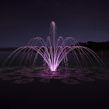 HQUA FS01 120V, 1/2HP, Large Pond Floating Fountain with FSL01 LED RGB Color-Changing Light Sets, 100’ Cord, 13000 GPH, Two Spray Patterns 32'x12' and 18'x6'