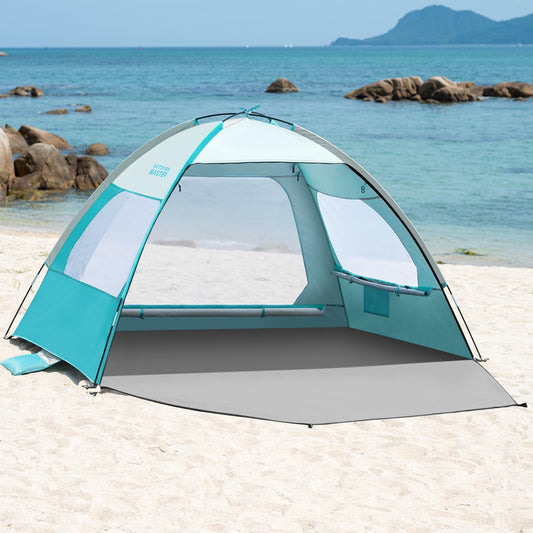 OutdoorMaster Beach Tent for 3/4 Person - Easy Setup Sun Shade Shelter, Portable Beach Shade Sun Canopy with UPF 50+ UV Protection, Removable Skylight Family Size - 3 Person Olive Green