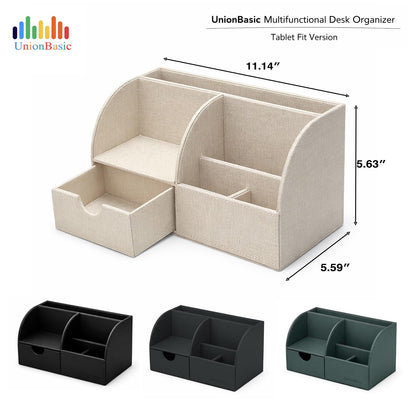 UnionBasic Desk Organizer - Multifunctional Leather Desktop Pen Holder Storage Box - Business Card/Pen/Pencil/Mobile Phone/Stationery Holder, Dark Ivy