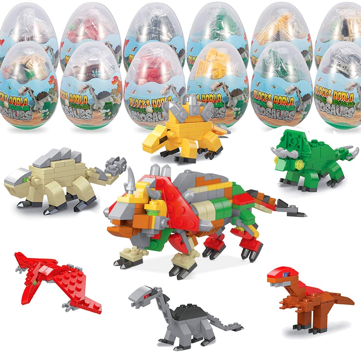 LEBOCADO Mini Building Block Sets,12 Pack Dinosaur Toys Building Blocks, 6 in 1 STEM Toys Eggs Building Sets, Party Favors for Kids Goodie Bags Prizes Birthday
