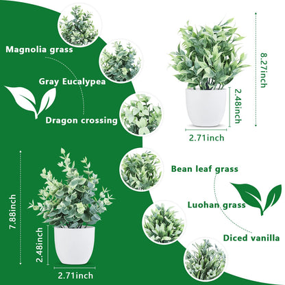 TngsChryxia 6pcs Mini Fake Plants Office Decor for Women, Small Artificial Plants Home Spring Decor Living Room, Indoor Small Plant Potted Faux Greenery for Farmhouse Bathroom Decorations