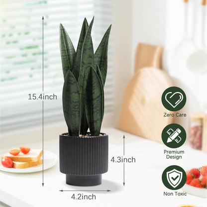 Chonsun Artificial Plants Sansevieria Snake Plant with Black Ceramic Pot Desk Small Fake Plant for Indoor Living Room Kitchen Bathroom Farmhouse Home Decor