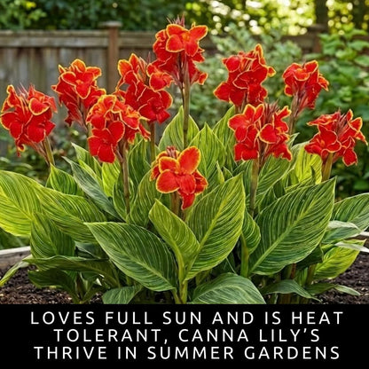Lucifer Canna Lily Bulbs for Planting – Bright Red Flowers with Golden Yellow Edges – Tropical Summer Blooming Plants – Premium Canna Rhizomes (3 Bulbs)