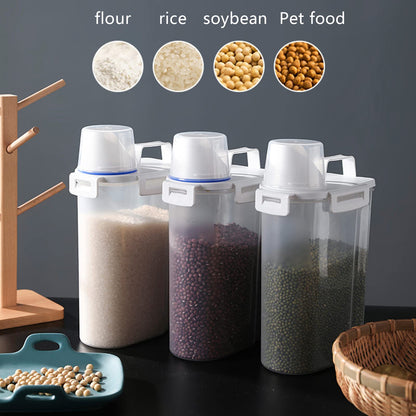 jioko 2 Pcs 5.5 LB Rice Storage Container, Airtight Cereal Flour Dispenser with Pouring Spout & Measuring Cup, Kitchen Plastic Clear Dry Food Storage Bin for Grain Oatmeal Snacks Pet Dog Food
