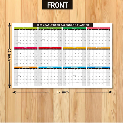 2026 Wall Desk Calendar 11x17 Inch, Reversible 2-Sided Horizontal or Vertical, 12 Month with Generous Block Space & Holidays Marked for Office, Home, School - 2 Pack (1 Laminated & 1 Cardstock)