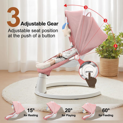 Baby Swing for Newborn to Toddler, 5 Speed Portable Infant Swing with Smart Touch Control, Remote Control, 10 Lullabies, Timer, 5 Point Harness and Soft Fabric (Pink)