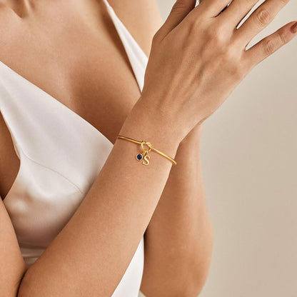 M MOOHAM Birthstone Initial Bracelets for Women - Tie the Knot Bridesmaid Proposal Gifts Initial J April Birthstone Clear CZ Color Bracelets Personalized Birthday Gifts for Women Jewelry