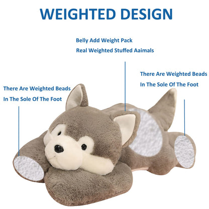 Hronsa Weighted Stuffed Animals, Weighted Husky Stuffed Animal Toy Cute Husky Plush Pillow for Adults Boys Girls, 11.8in