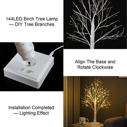144 LED Artificial Lamp with Timer, DIY Birch Tree with Lights, USB/Battery Powered, Fairy Light Spirit Tree for Table Home Wedding Bedroom Christmas (Warm White)