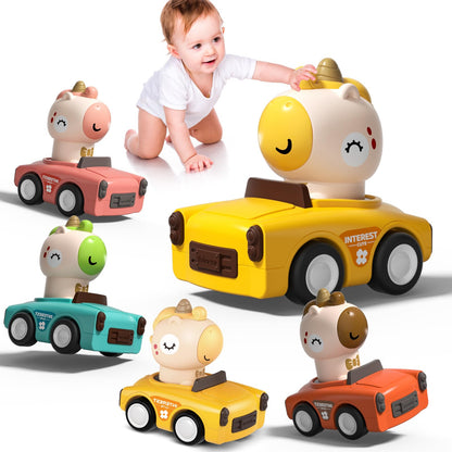 SUPVIB Press to Go Friction Inertia Car, Animal Toddler Toy Cars 1-3, Infant 6-9-12-18 Month Play Figure Vehicle Set, 1st Birthday Gift for 1-2 Year Old Boy Girl