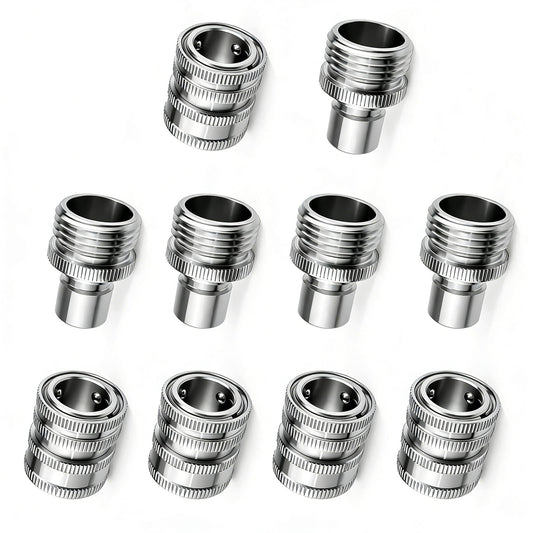 FISHFRUIT Stainless Steel Garden Hose Quick Connect Fittings Set, 3/4 Inch GHT Quick Connect Hose Fittings, Water Hose Quick Connect Fittings, Quick Release Connectors for Hoses and Sprayers (5PCS)