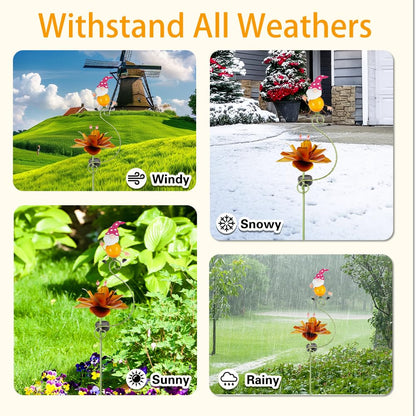 Viterlight Solar Wind Spinners Outdoor, Gnome Metal Wind Spinner, Solar Powered Kinetic Pinwheels Decorative Windmills for Yard, Lawn, Patio, Garden