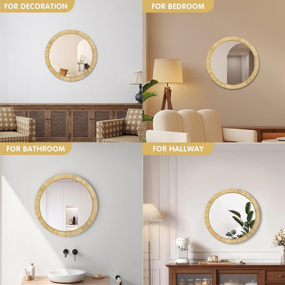 inoseen Decorative Rattan Wall Mirror, Boho Bathroom Modern Makeup Mirror, Rustic Wall Bohemia Mirrors for Bedroom, Living Room, Vanity Versatile Farmhouse, Nursery, Bathroom, 24"x24", Round
